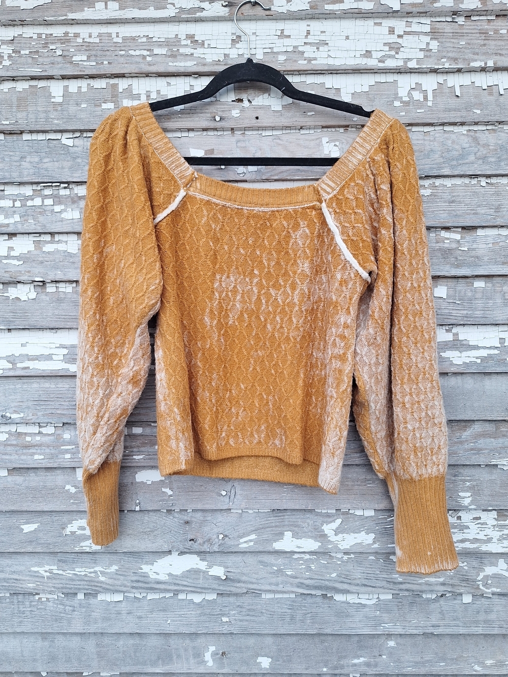 Willow & Root Square-Neck Puff-Sleeve Knit Sweater Size Large - Picture 5 of 7